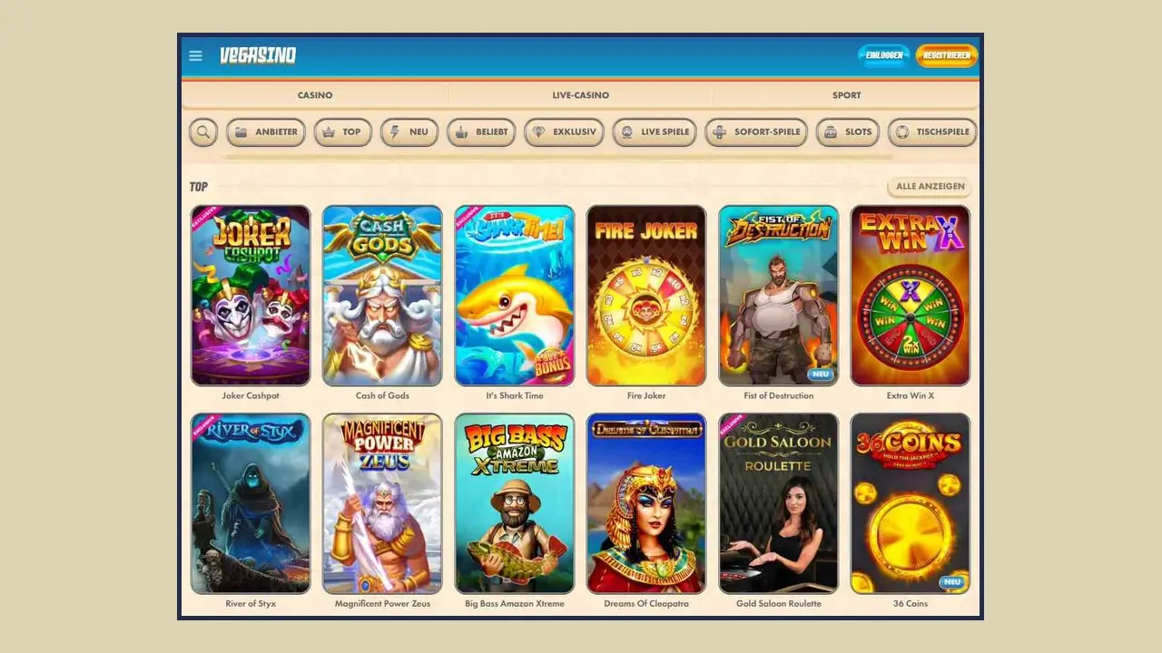 Applicazione mobile Vegasino.